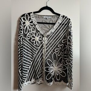 JAGUAR Vintage Sheer Embroidered Mesh Cardigan